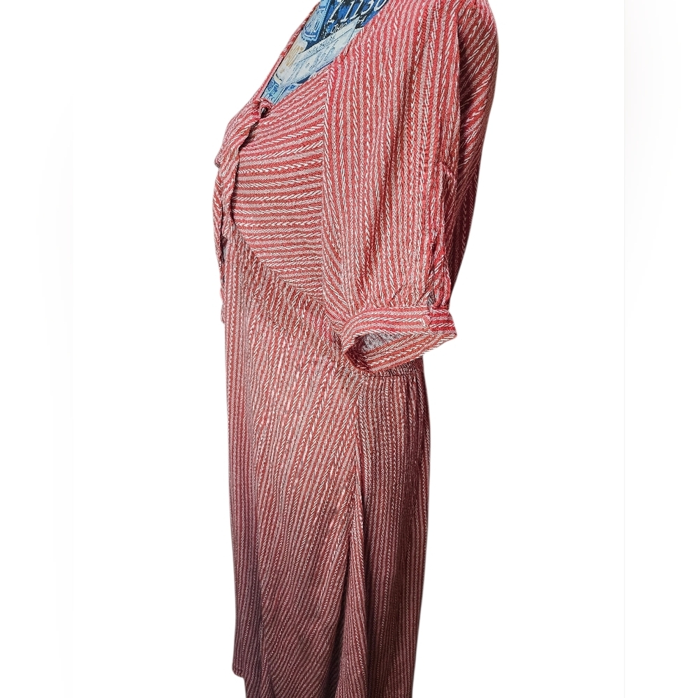 Hayden LA Rust Red Cream Striped Boho Short Sleeve Maxi Dress Large - Picture 3 of 10